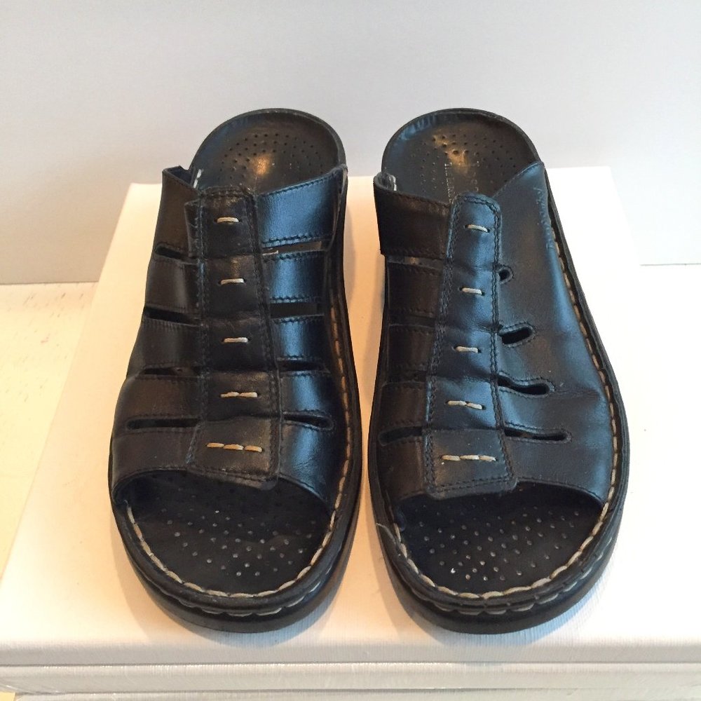 Josef Seibel Black Leather Slip On Sandals 5.5